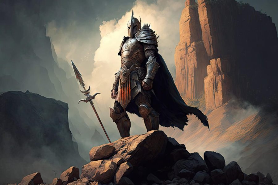 guardian-warrior-with-shield-sword-stands-rocky-slope