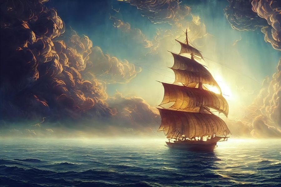 raster-illustration-wooden-sailing-ship-sea-calm-ocean-river-clear-sunny-day-fluffy-clouds-pirates-schooner-blue-sky-beautiful-nature-salt-water-impending-storm-3d-artwork